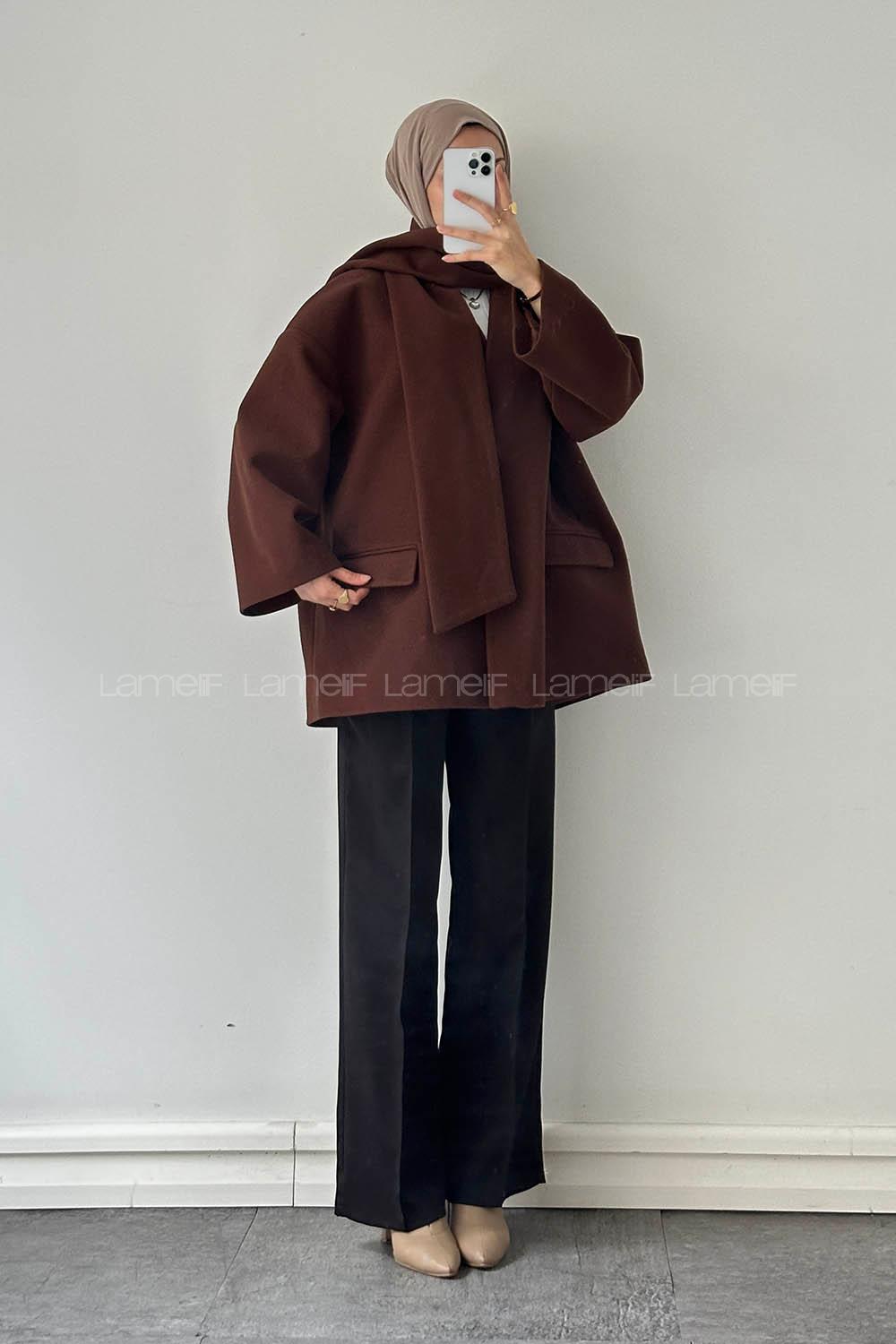 Bitter Brown V Neck Long Arm Coat