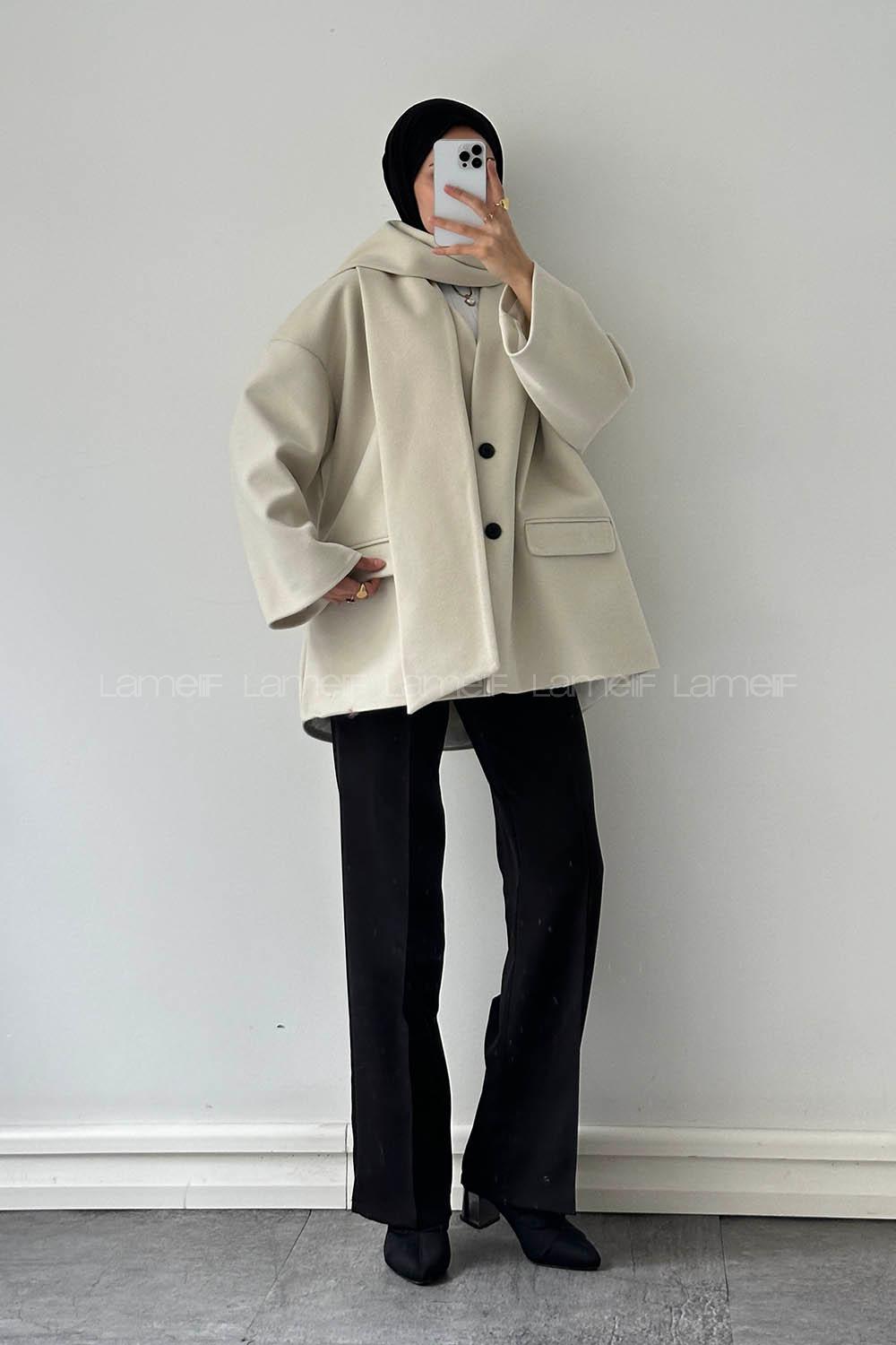 Cream V Neck Long Arm Coat