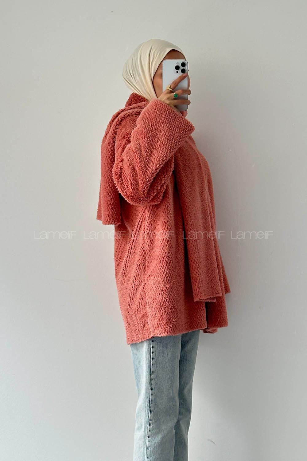 Lamelif Atkılı Peluş Mont Gül Rengi