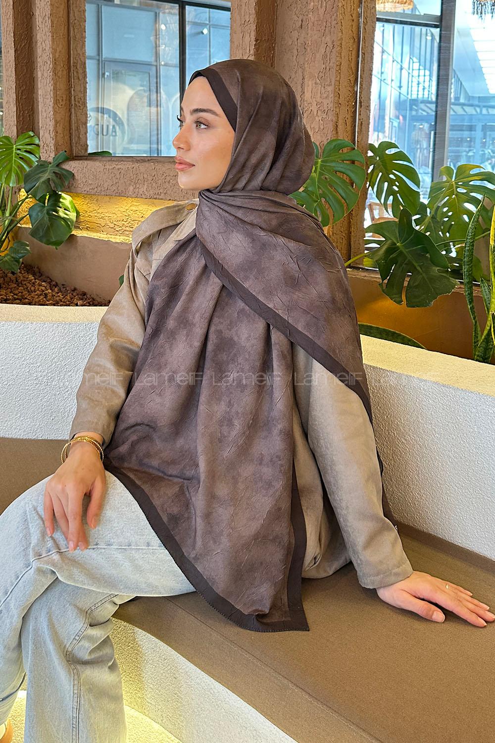 Lamelif Bulut Desen Bambu Şal Acı Kahve