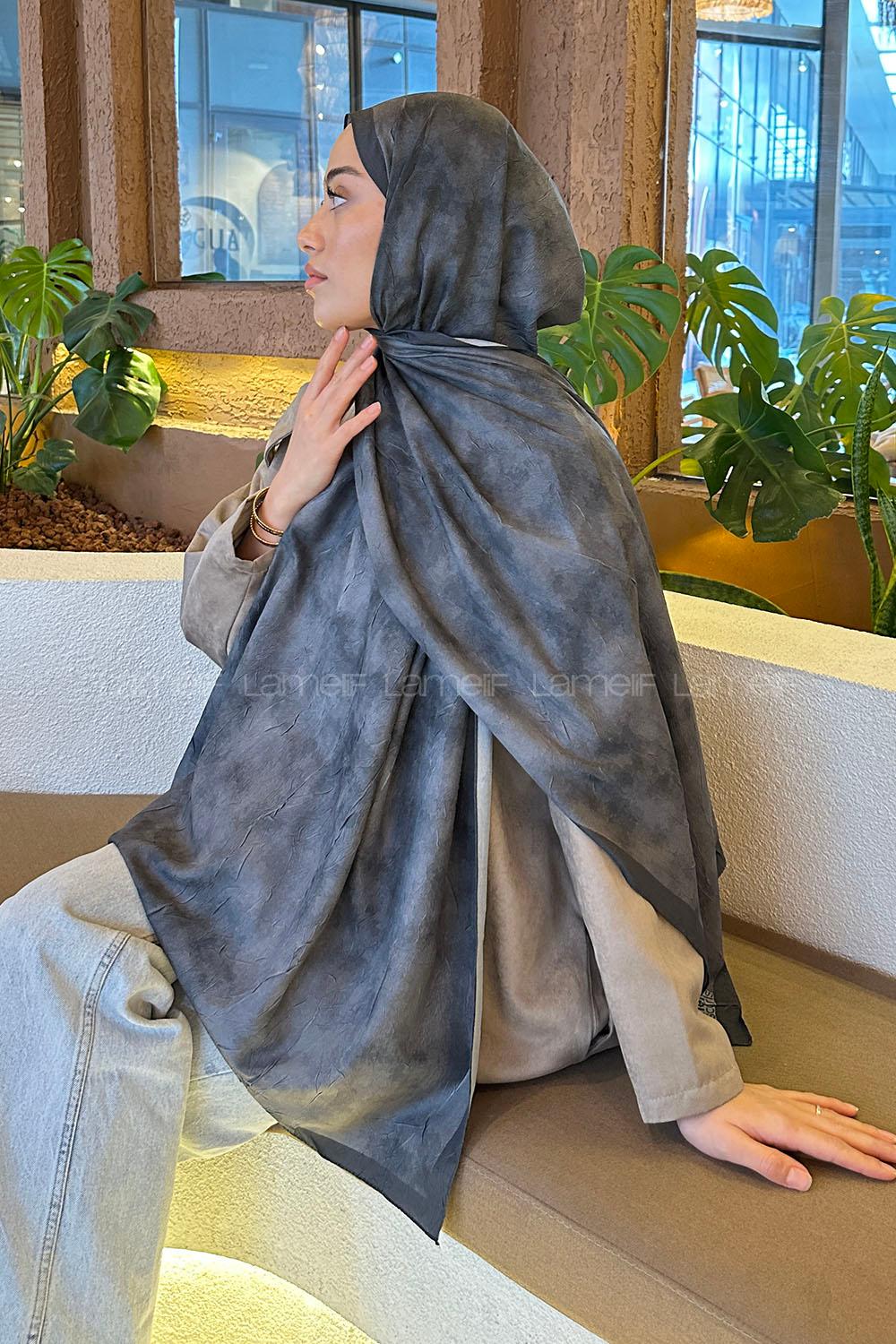 Lamelif Bulut Desen Bambu Şal Antrasit