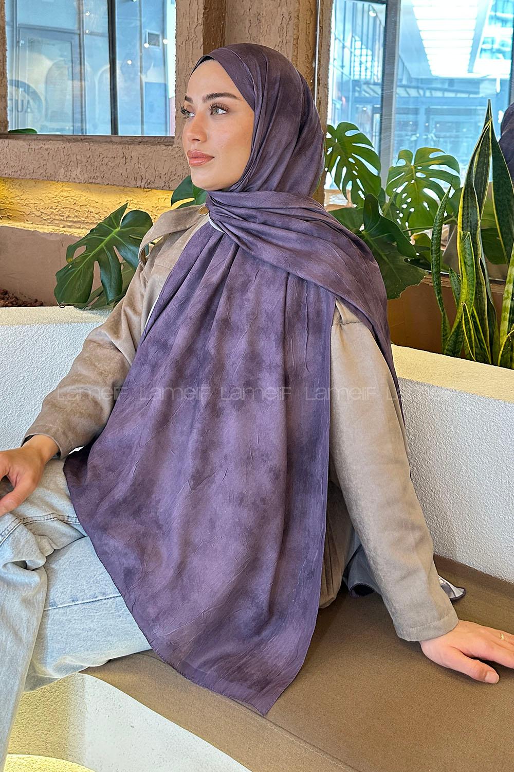 Lamelif Bulut Desen Bambu Şal Eflatun