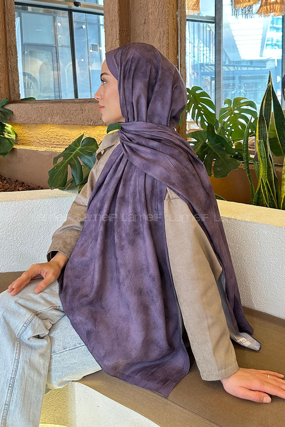 Lamelif Bulut Desen Bambu Şal Eflatun