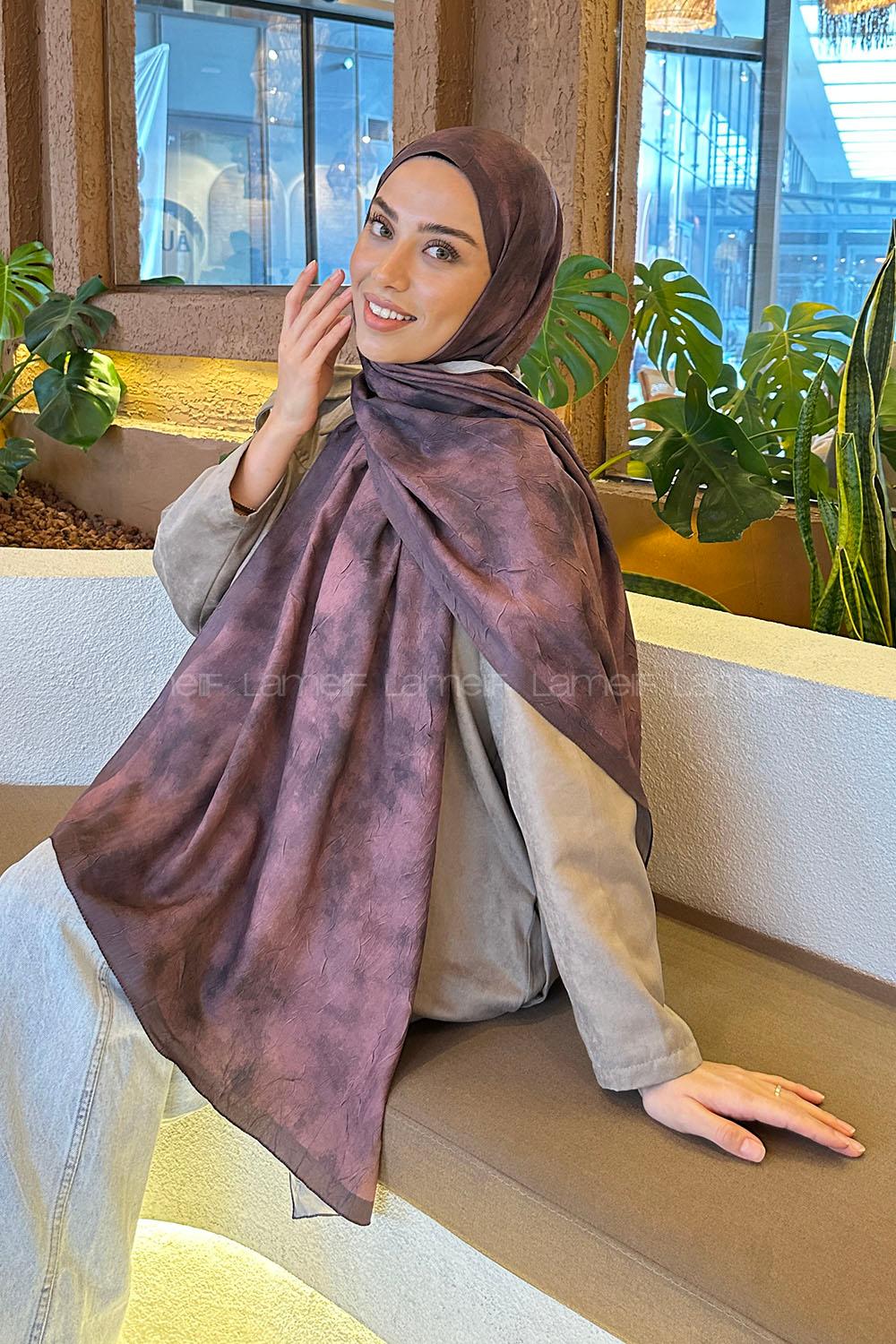 Lamelif Bulut Desen Bambu Şal Gül Kurusu