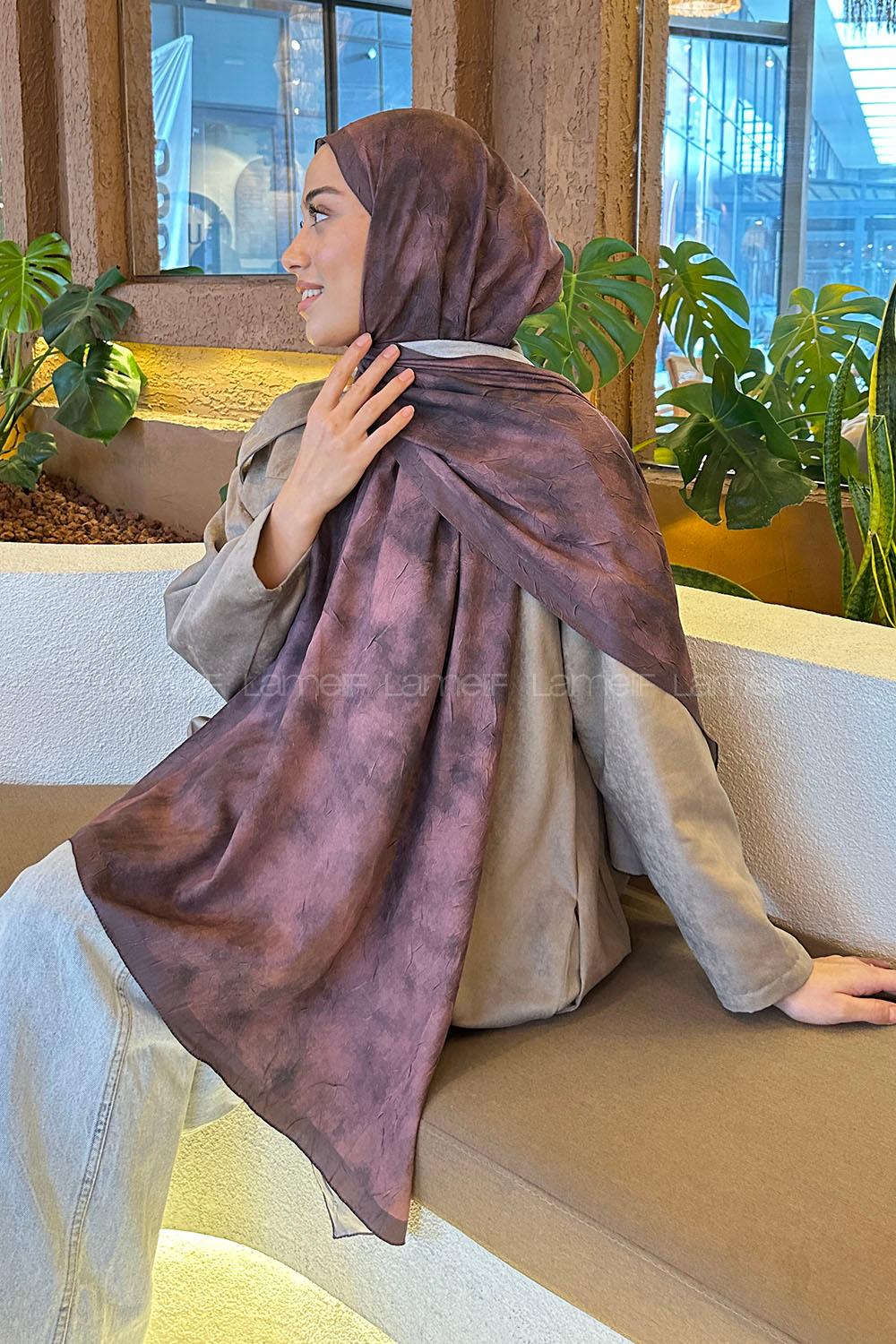 Lamelif Bulut Desen Bambu Şal Gül Kurusu