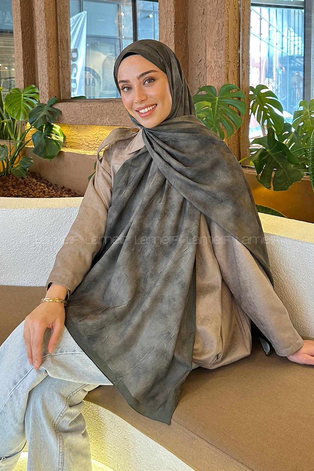 Lamelif Bulut Desen Bambu Şal Haki