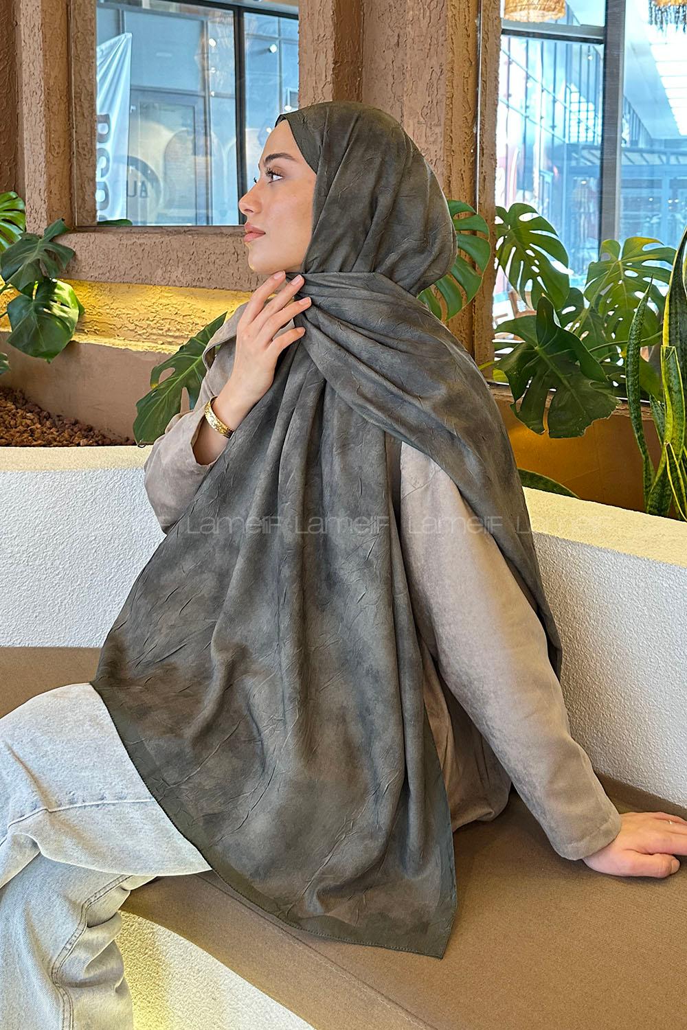 Lamelif Bulut Desen Bambu Şal Haki