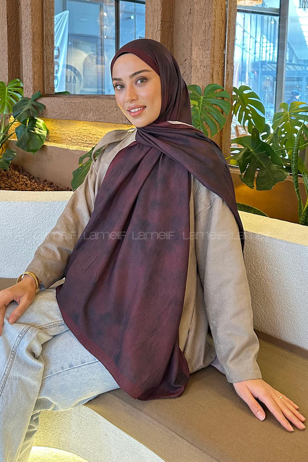 Lamelif Bulut Desen Bambu Şal Koyu Bordo