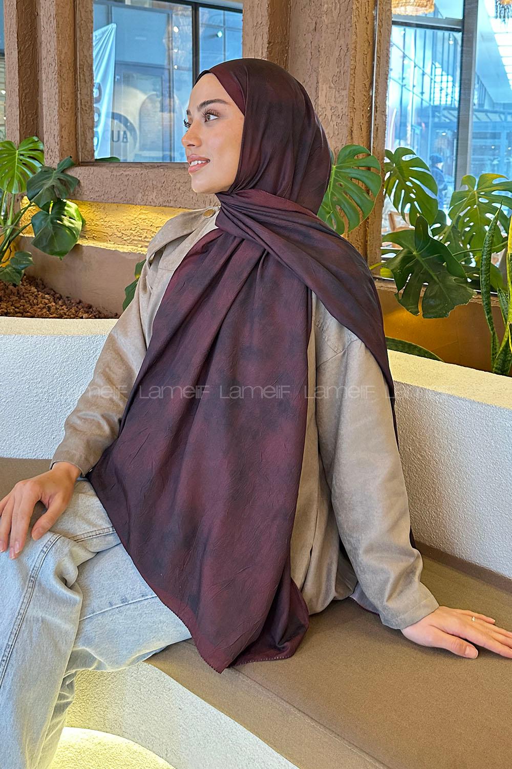 Lamelif Bulut Desen Bambu Şal Koyu Bordo