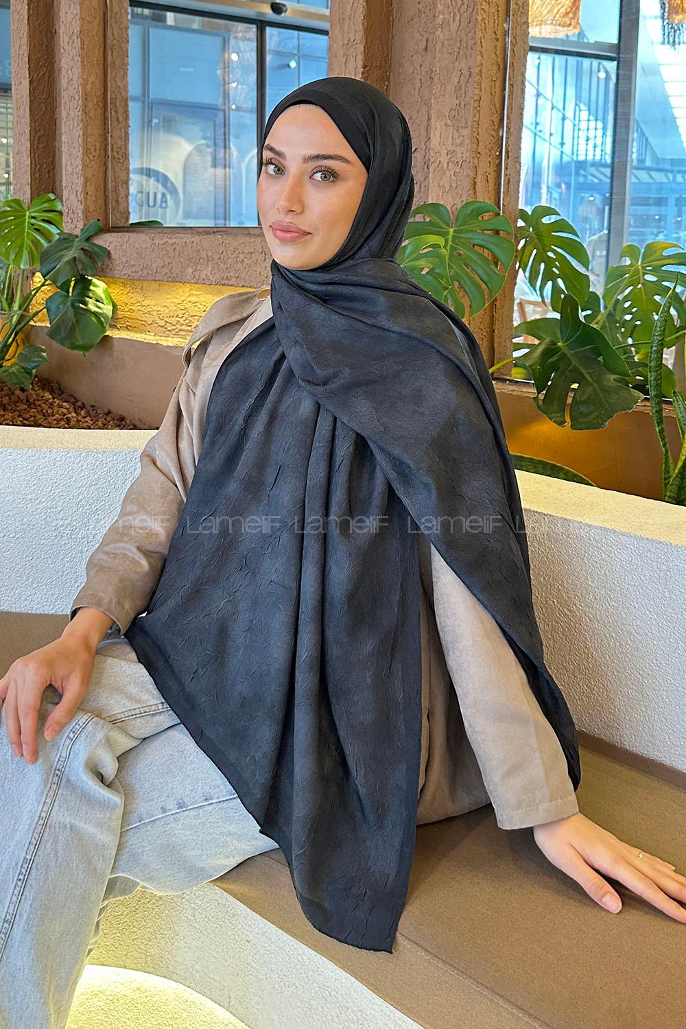 Lamelif Bulut Desen Bambu Şal Siyah