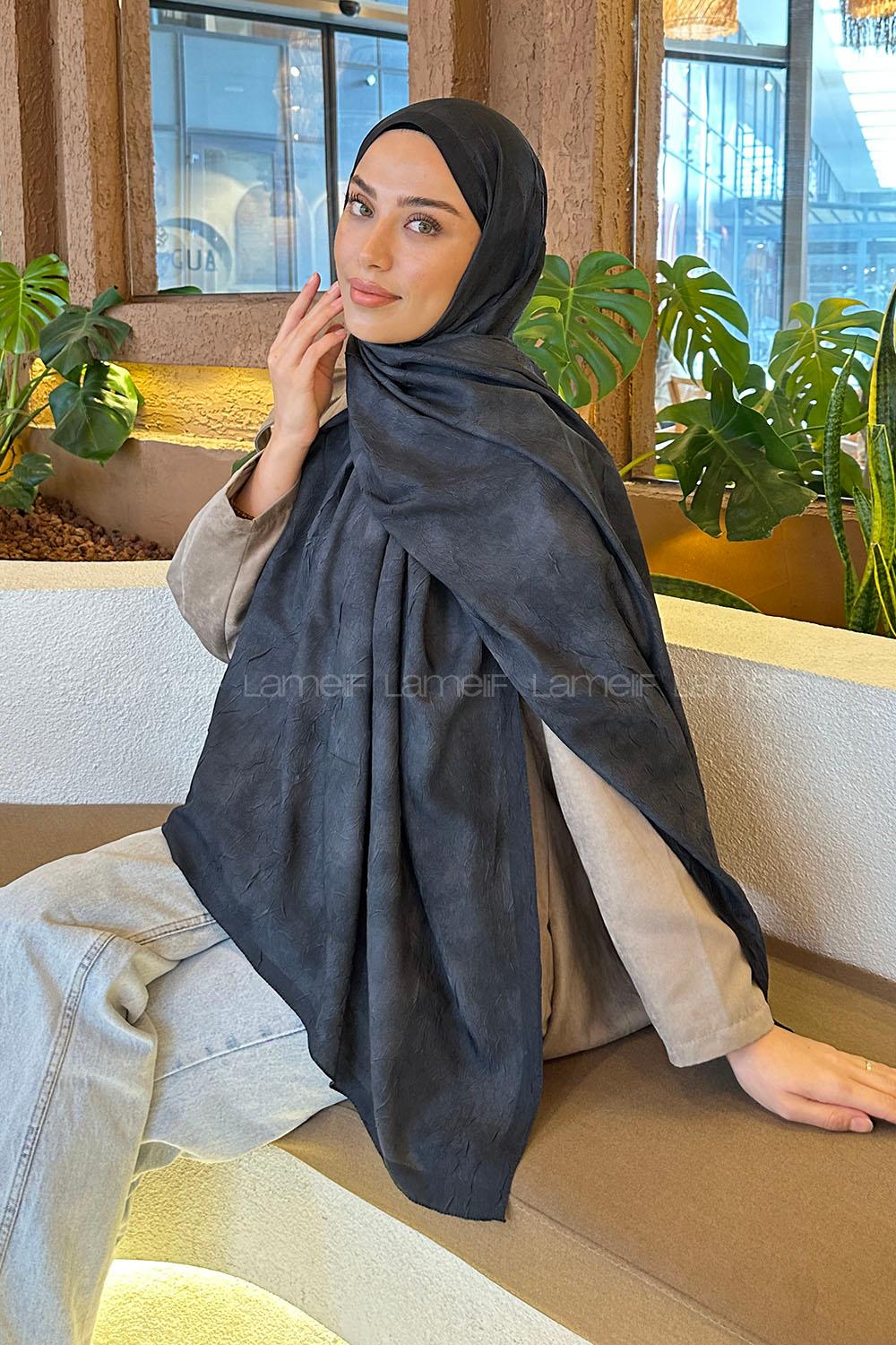 Lamelif Bulut Desen Bambu Şal Siyah