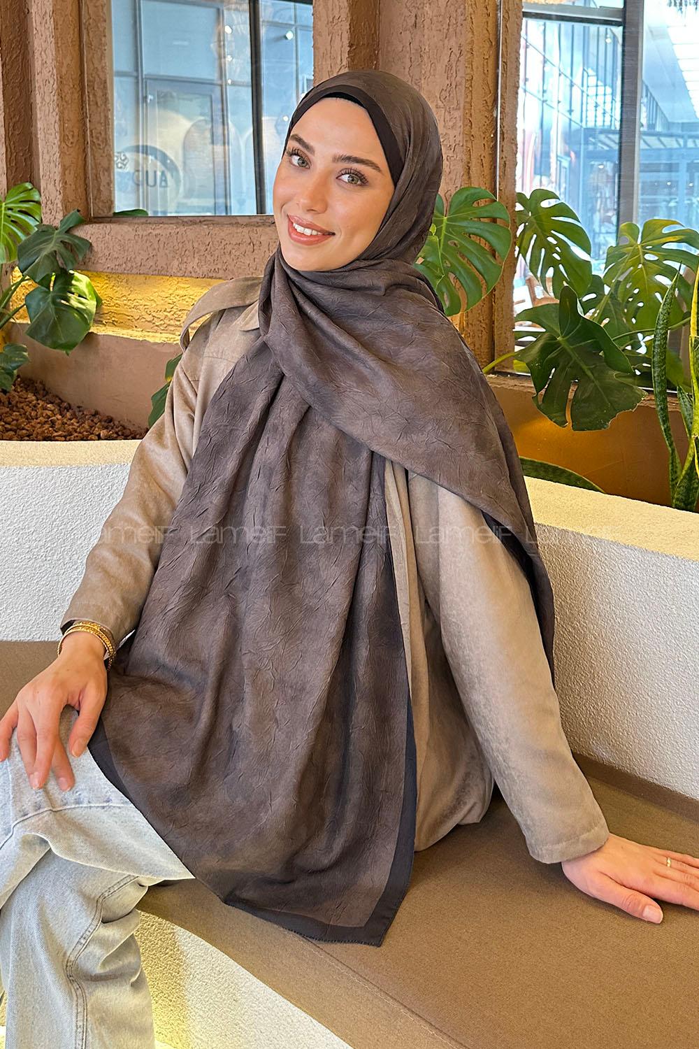 Lamelif Bulut Desen Bambu Şal Siyah Kahverengi