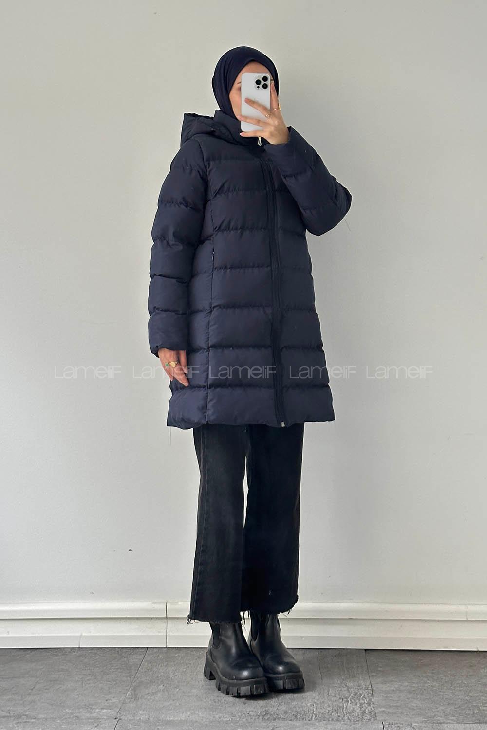 Navy Blue Choker Neck Long Arm Polyester Vest