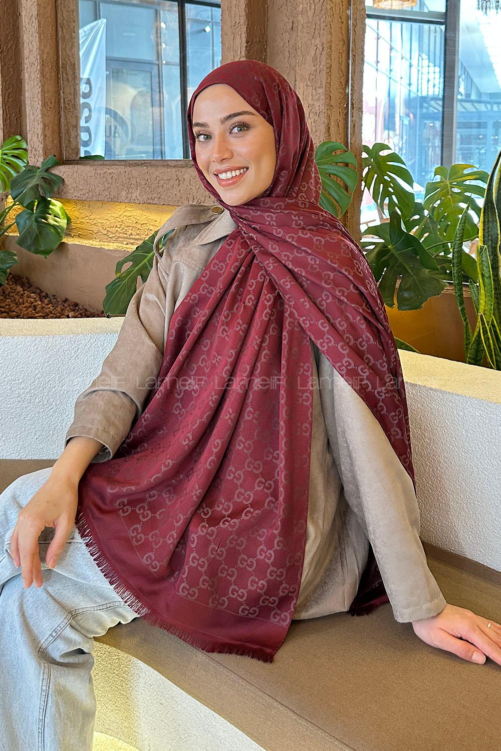 Lamelif G Desen Kaşmir Çift Taraflı Şal Bordo