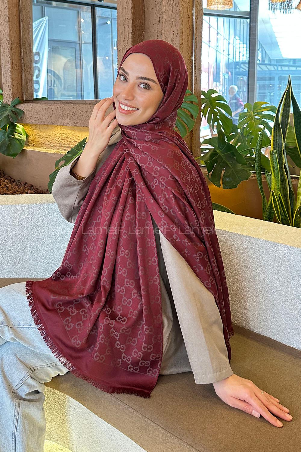 Lamelif G Desen Kaşmir Çift Taraflı Şal Bordo