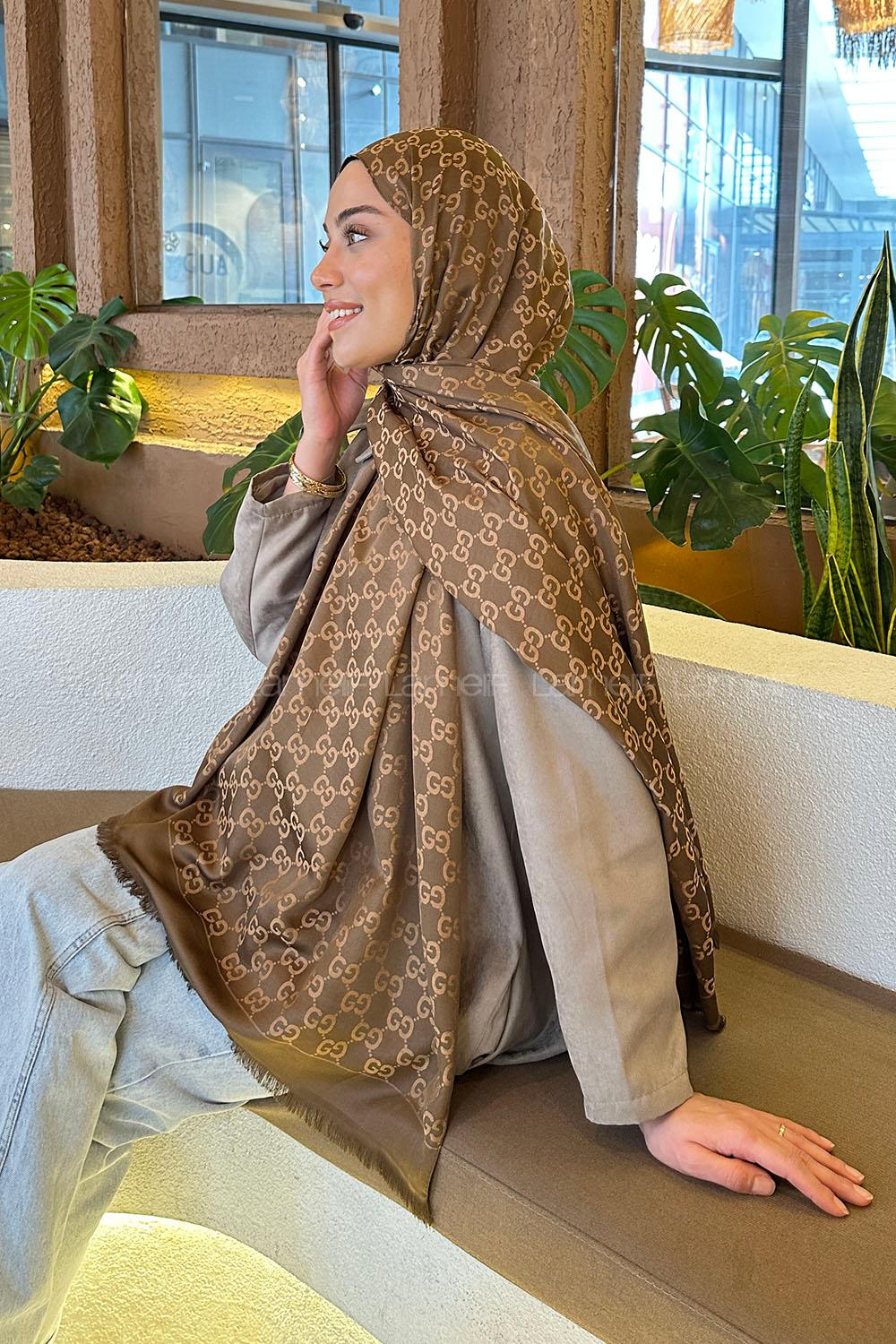 Lamelif G Desen Kaşmir Çift Taraflı Şal Sütlü Kahve