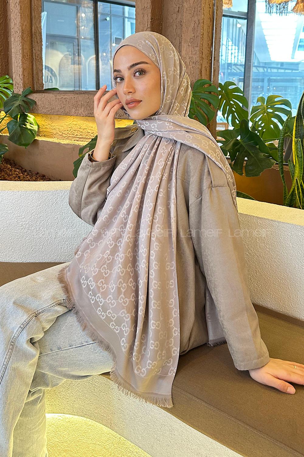 Lamelif G Desen Kaşmir Çift Taraflı Şal Toprak