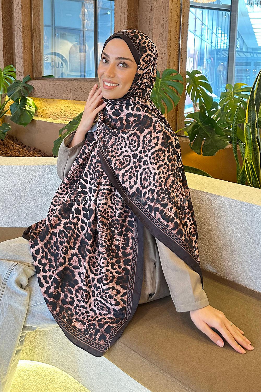 Lamelif Leopar Desen Bambu Şal Acı Kahve