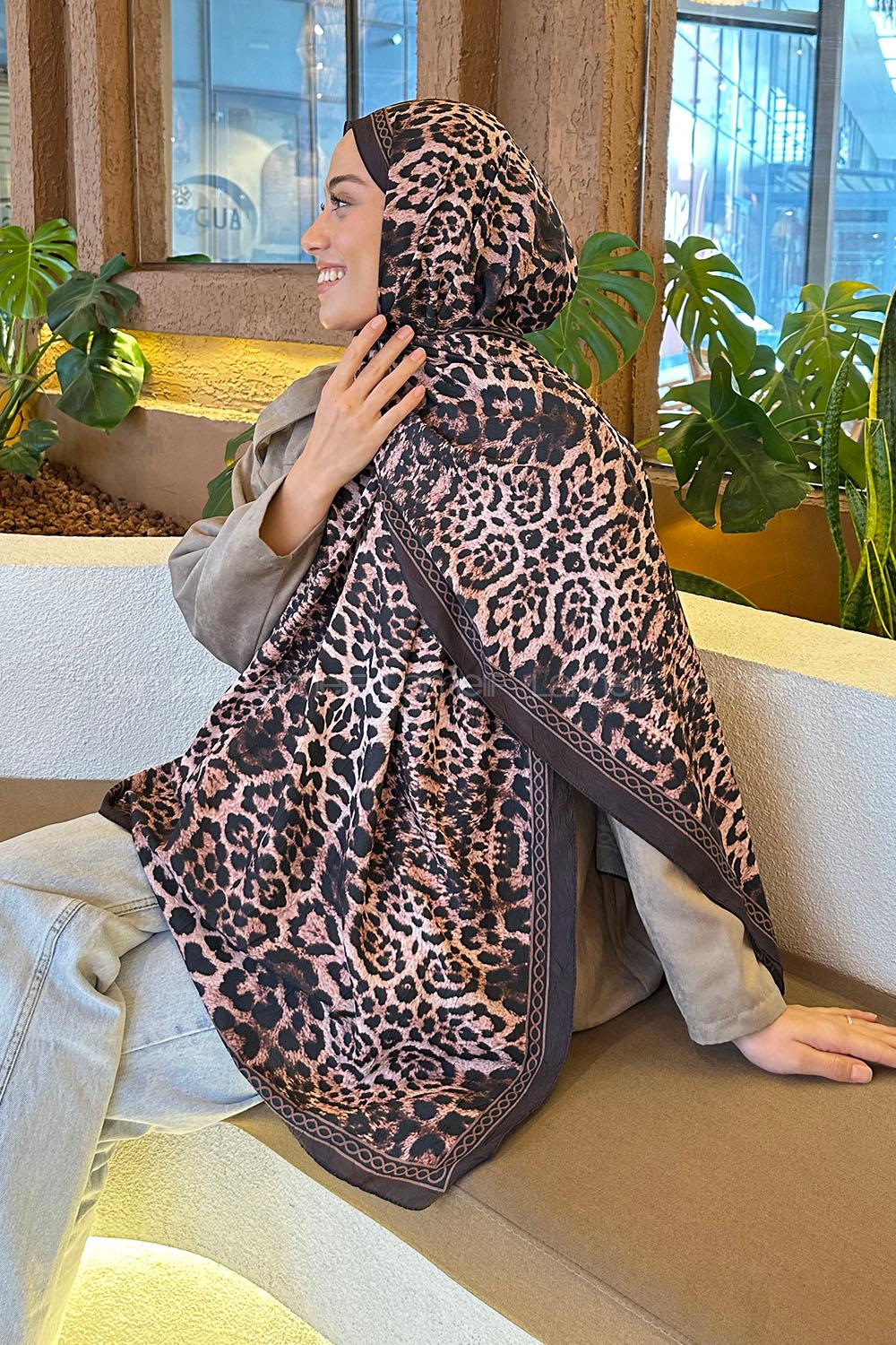 Lamelif Leopar Desen Bambu Şal Acı Kahve