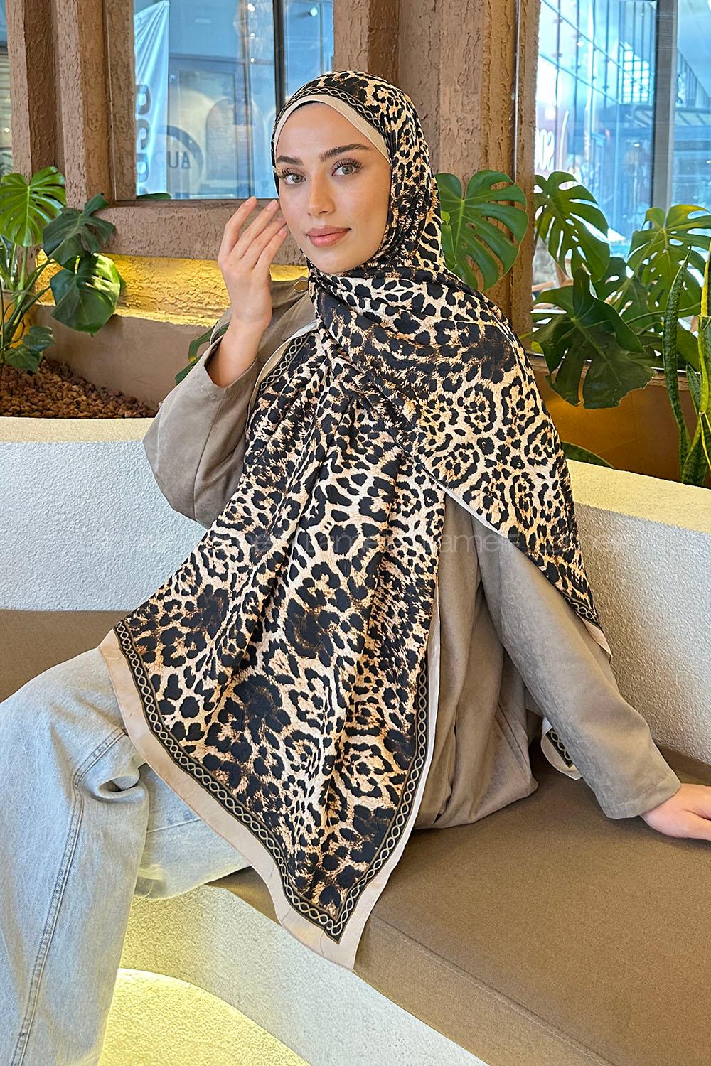 Lamelif Leopar Desen Bambu Şal Bej