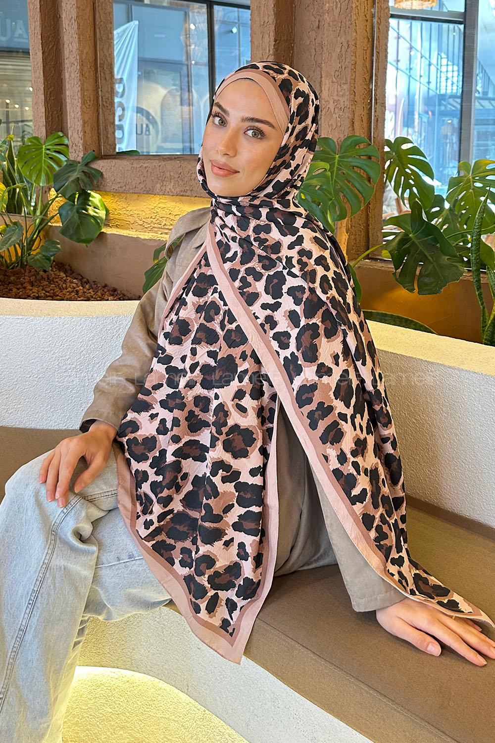 Lamelif Leopar Desen Bambu Şal Camel
