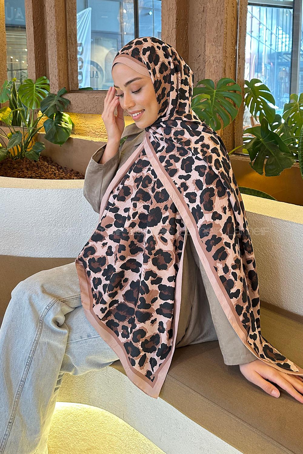 Lamelif Leopar Desen Bambu Şal Camel