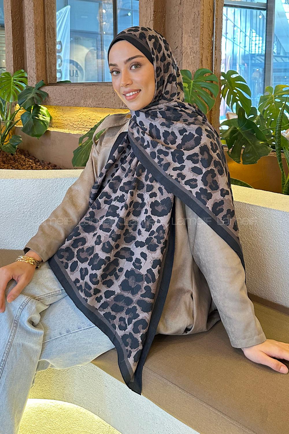 Lamelif Leopar Desen Bambu Şal Toprak