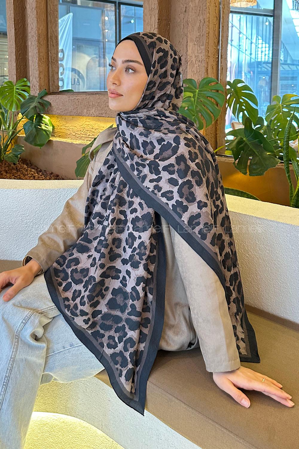 Lamelif Leopar Desen Bambu Şal Toprak