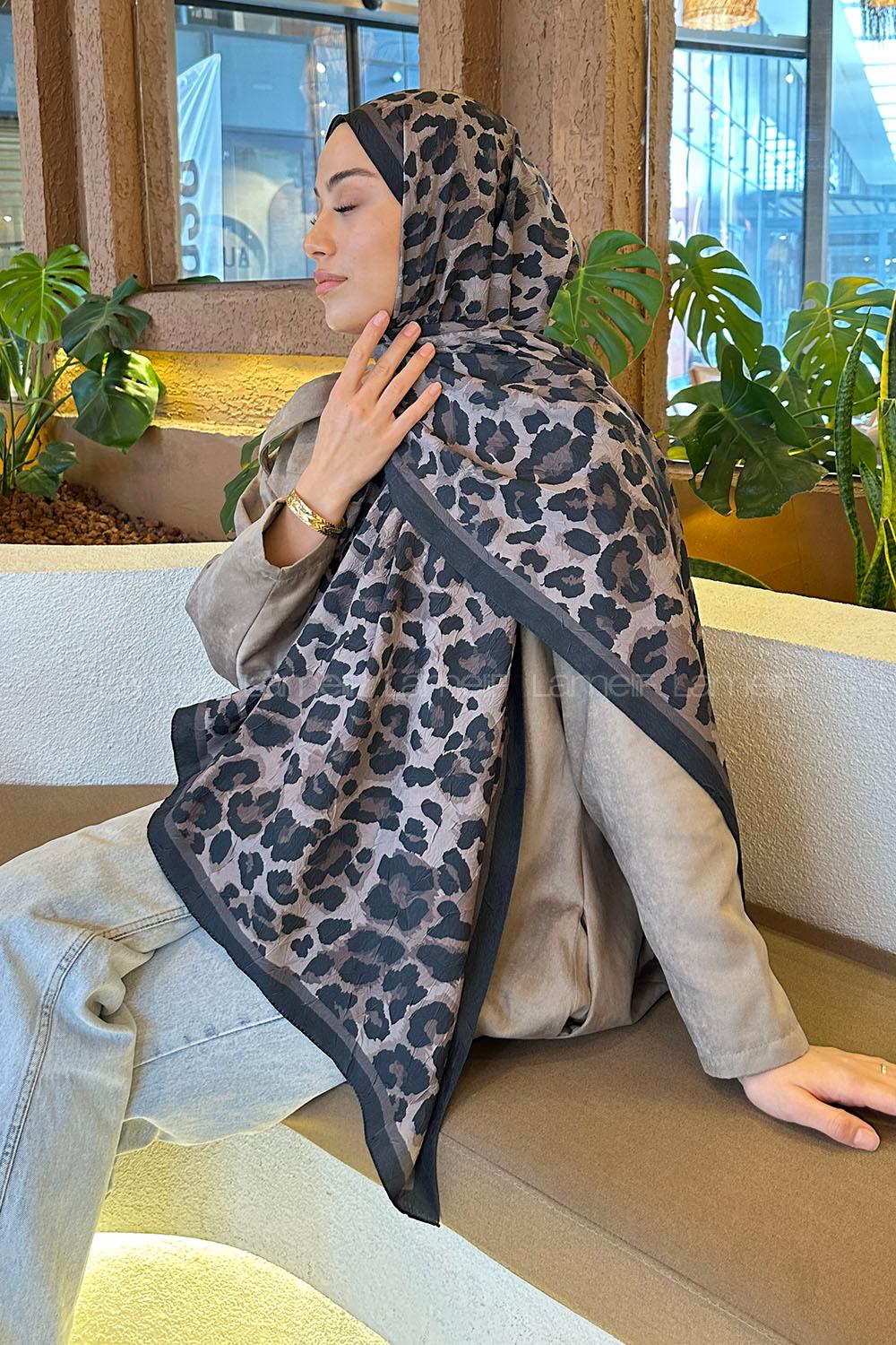 Lamelif Leopar Desen Bambu Şal Toprak