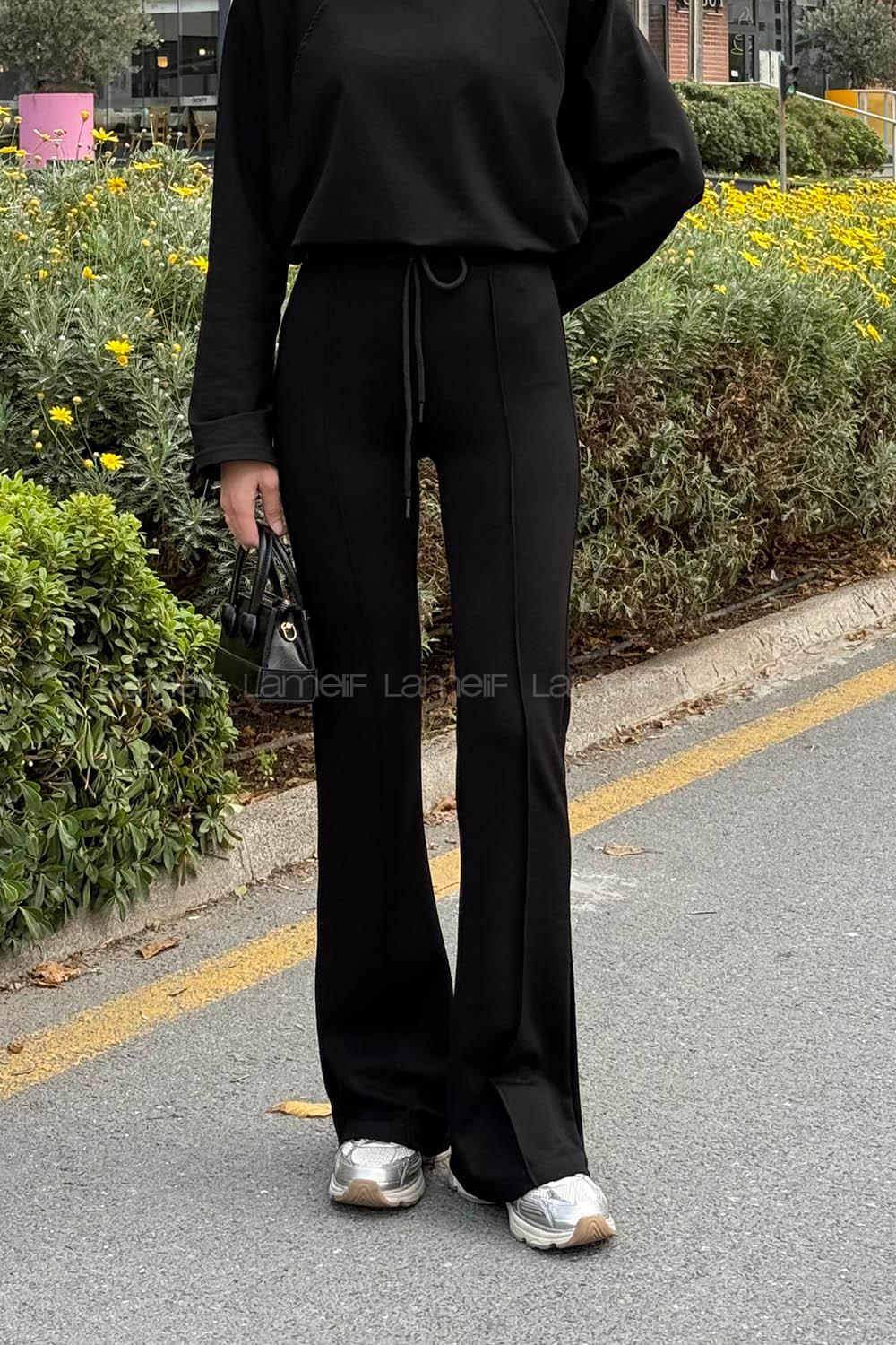 Lamelif Modal Çımalı Pantolon Siyah