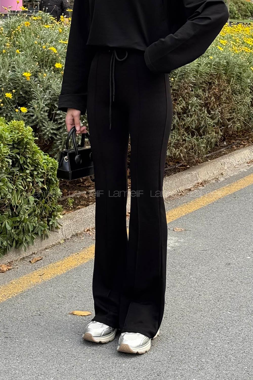 Lamelif Modal Çımalı Pantolon Siyah