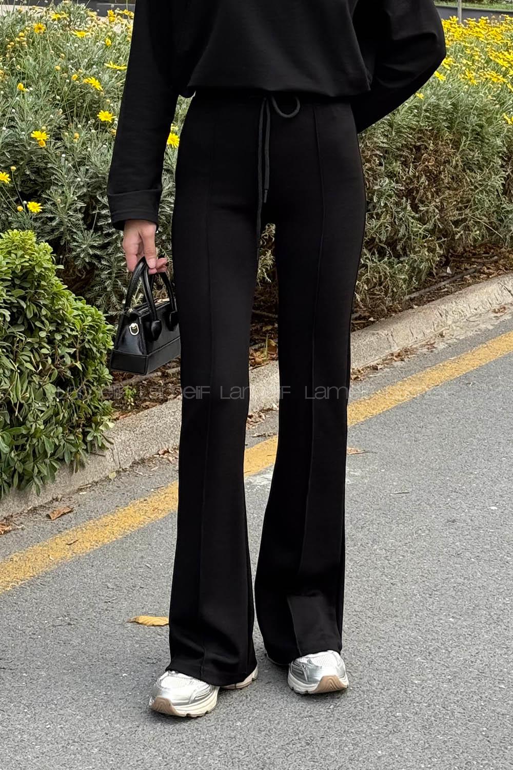 Lamelif Modal Çımalı Pantolon Siyah