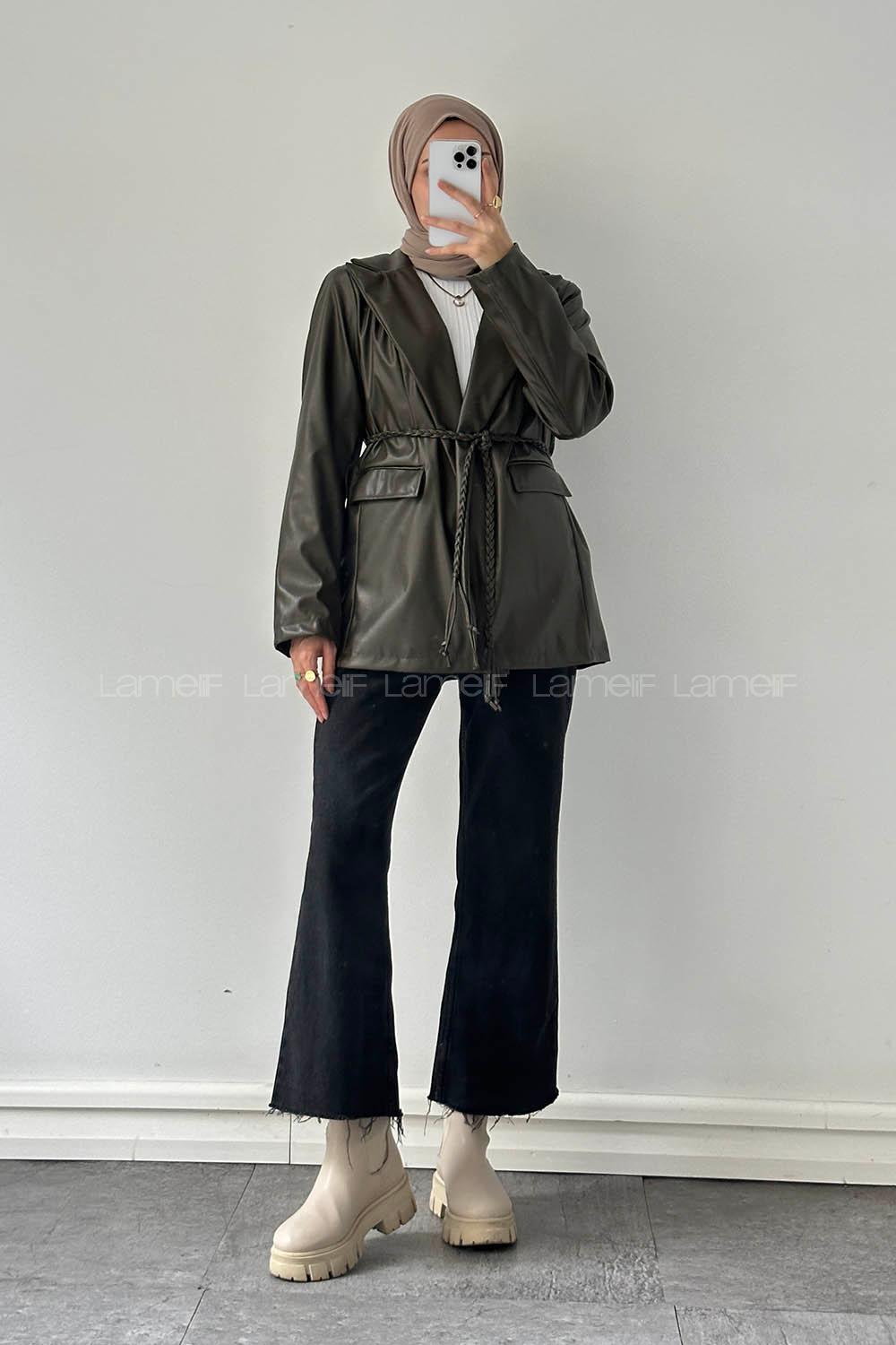 Khaki Jacket Collar Long Arm Polyester Jacket