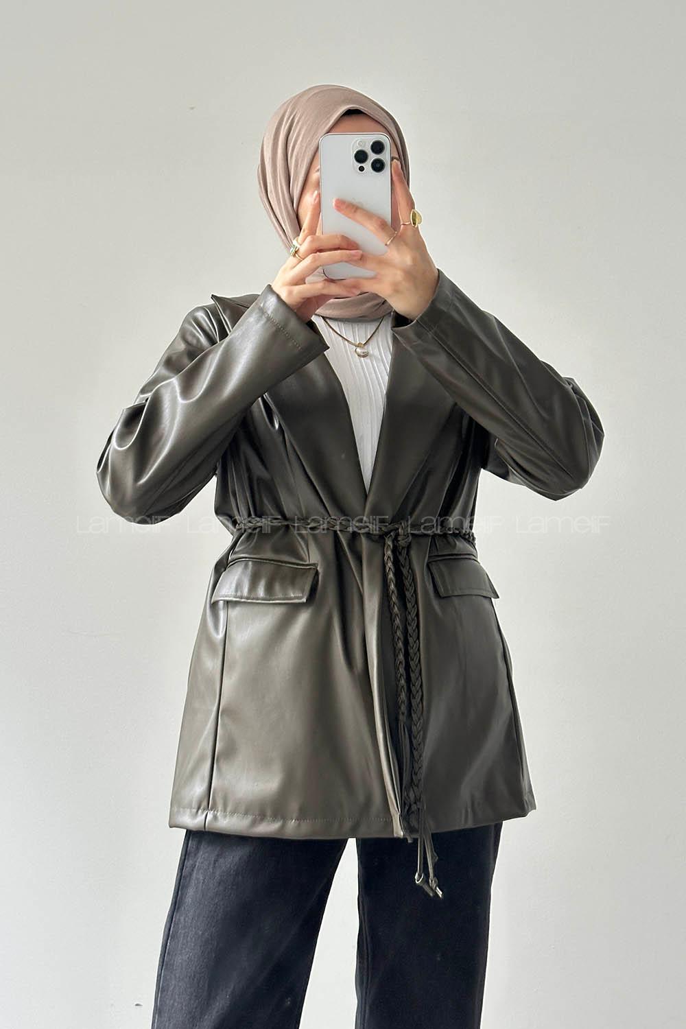 Khaki Jacket Collar Long Arm Polyester Jacket