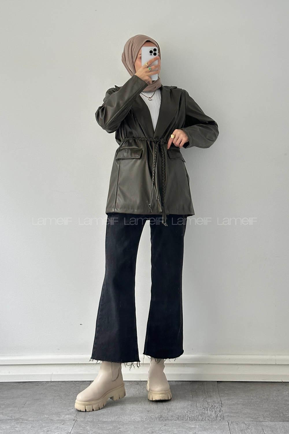 Khaki Jacket Collar Long Arm Polyester Jacket