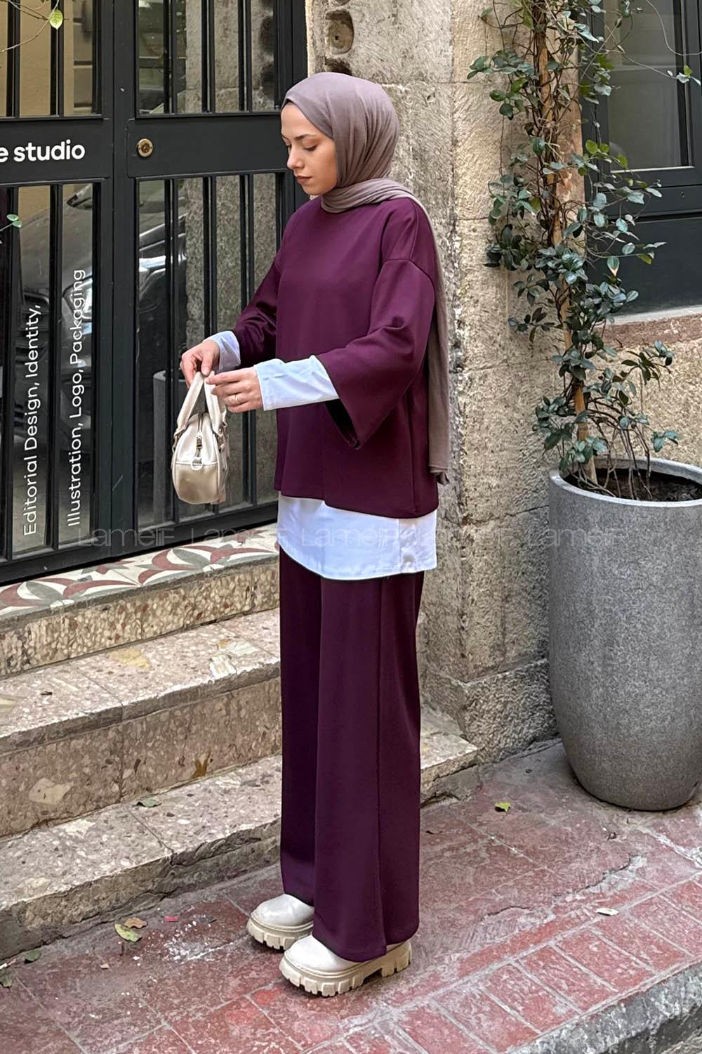 Lamelif Üçlü Tesettür Takım Bordo