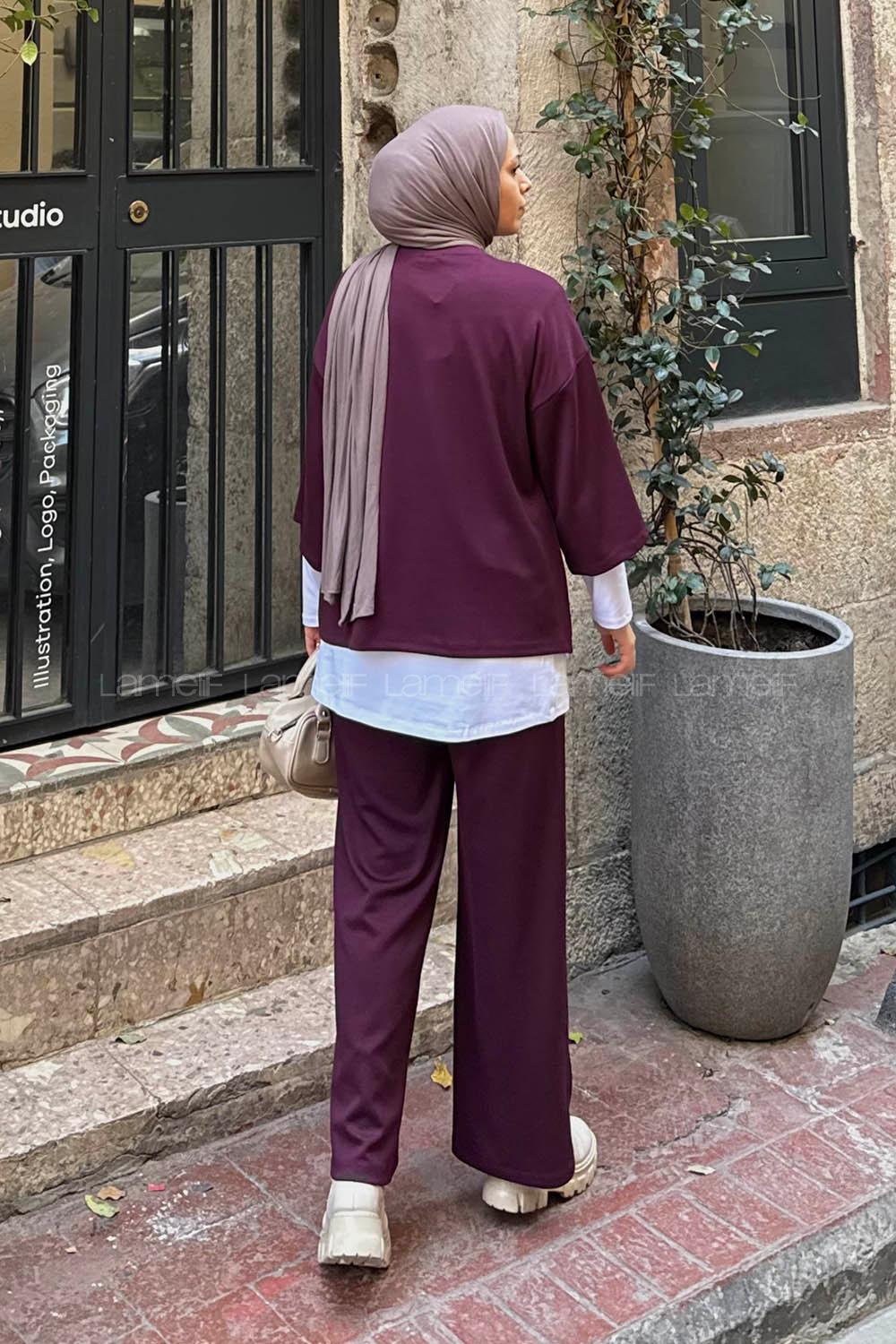 Lamelif Üçlü Tesettür Takım Bordo