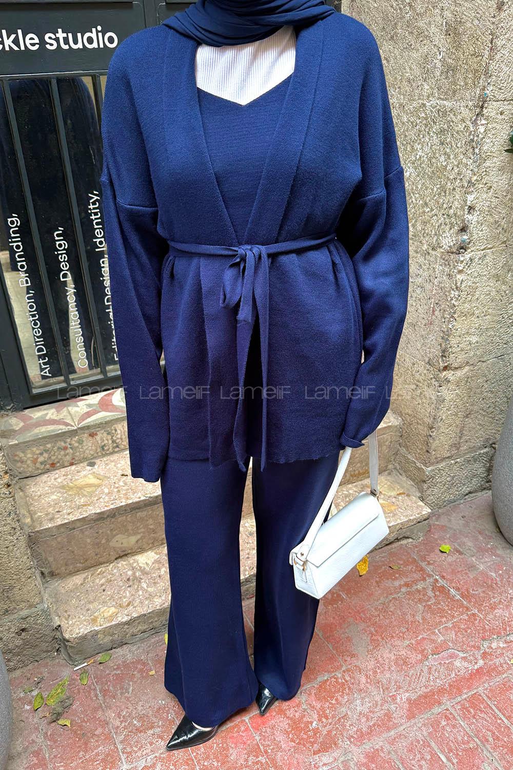 Lamelif Üçlü Triko Takım Lacivert