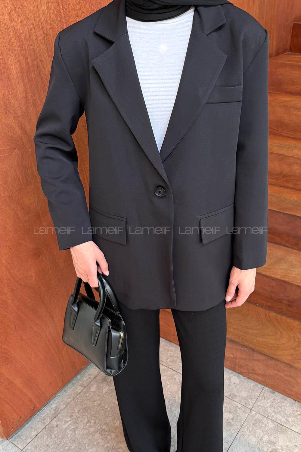 Lamelif Kapak Cep Detaylı Blazer Ceket Siyah