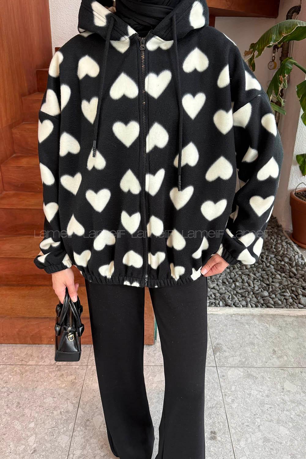 Lamelif Kapli Polar Sweatshirt Siyah