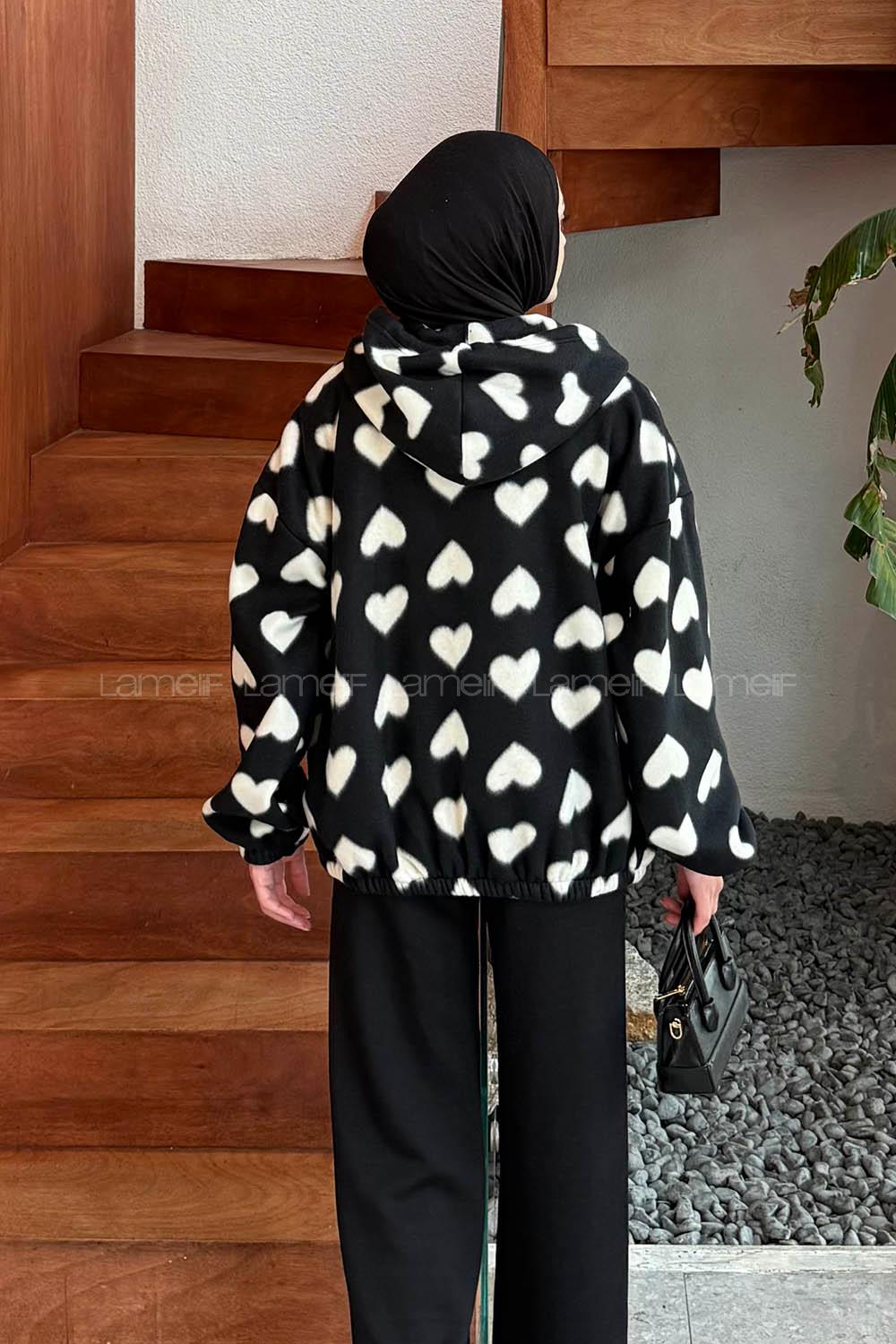 Lamelif Kapli Polar Sweatshirt Siyah