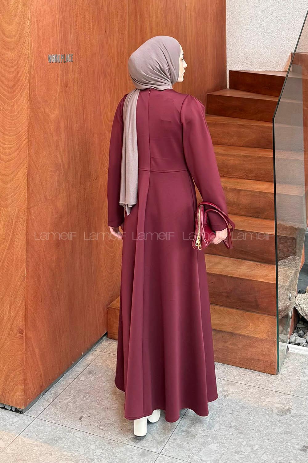 Lamelif Kurdela Detaylı Scuba Elbise Bordo