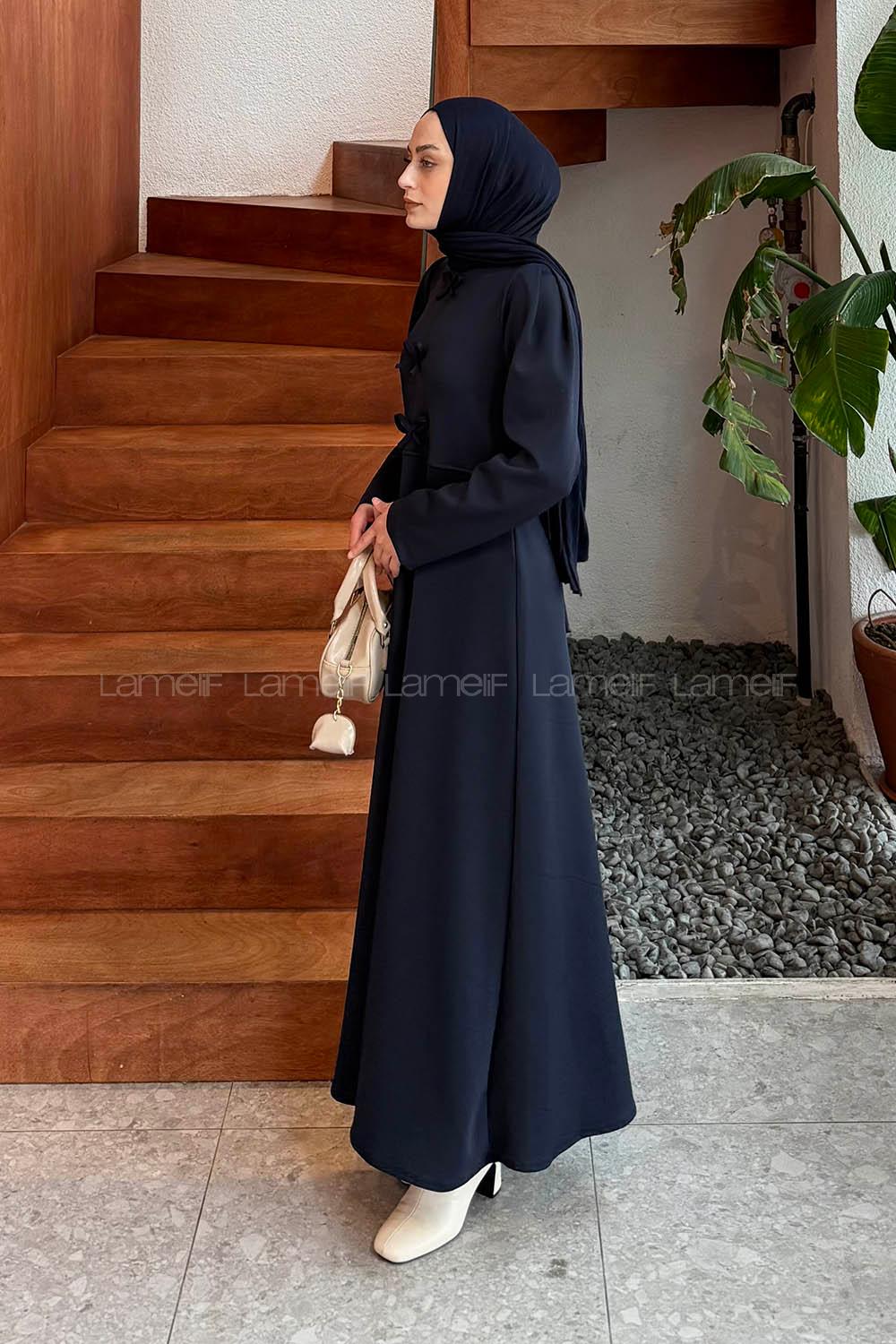 Lamelif Kurdela Detaylı Scuba Elbise Lacivert