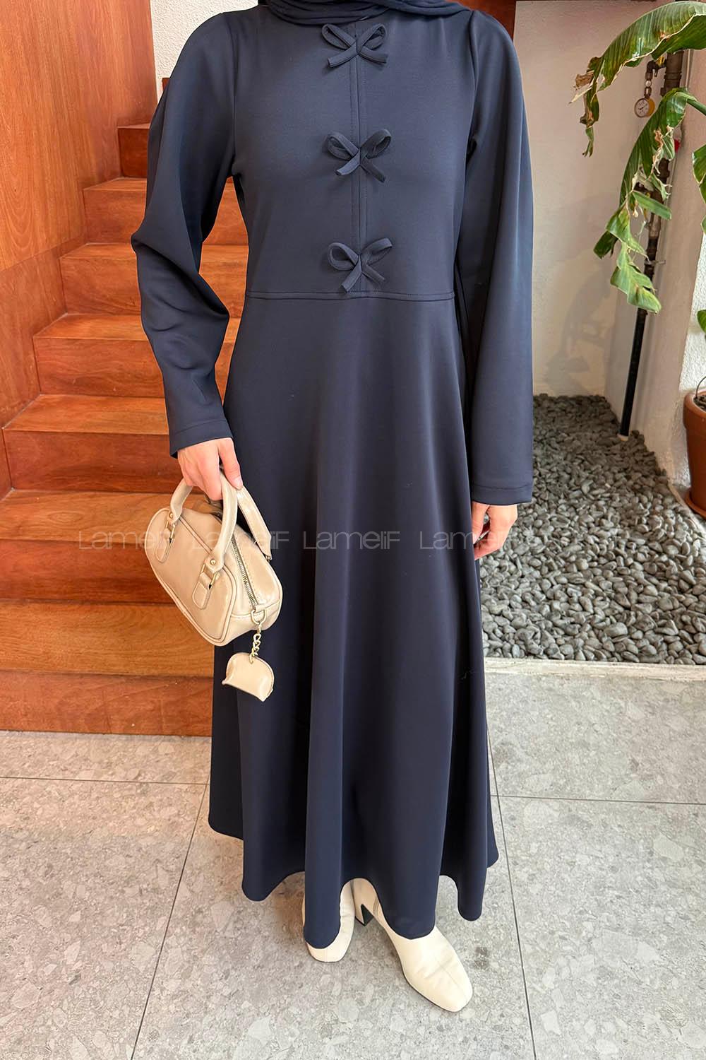 Lamelif Kurdela Detaylı Scuba Elbise Lacivert