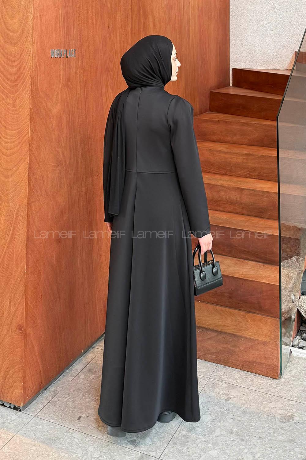 Lamelif Kurdela Detaylı Scuba Elbise Siyah