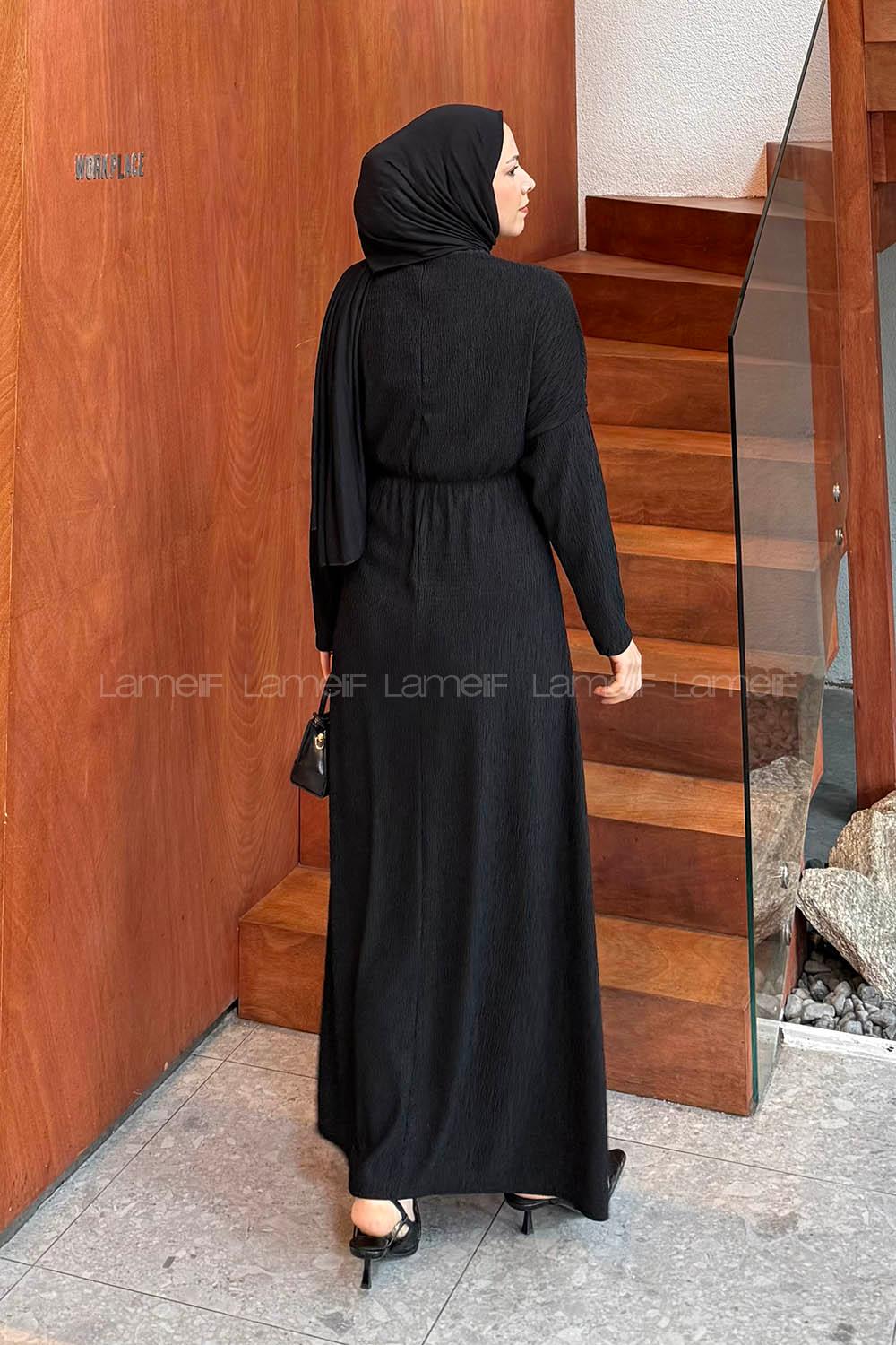Lamelif Toka Detaylı Tesettür Elbise Siyah