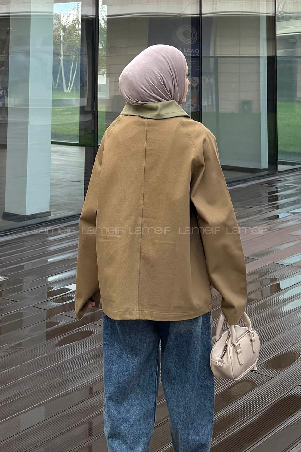 Lamelif Yaka Detaylı Parka Haki