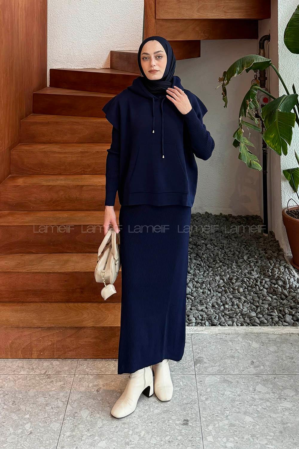 Lamelif Yelek-Jile İkili Triko Takım Lacivert