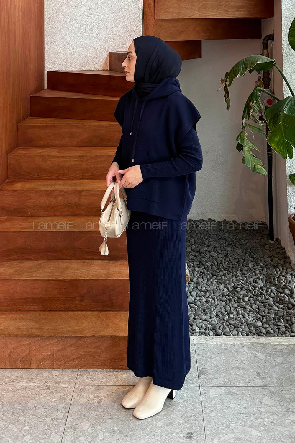 Lamelif Yelek-Jile İkili Triko Takım Lacivert