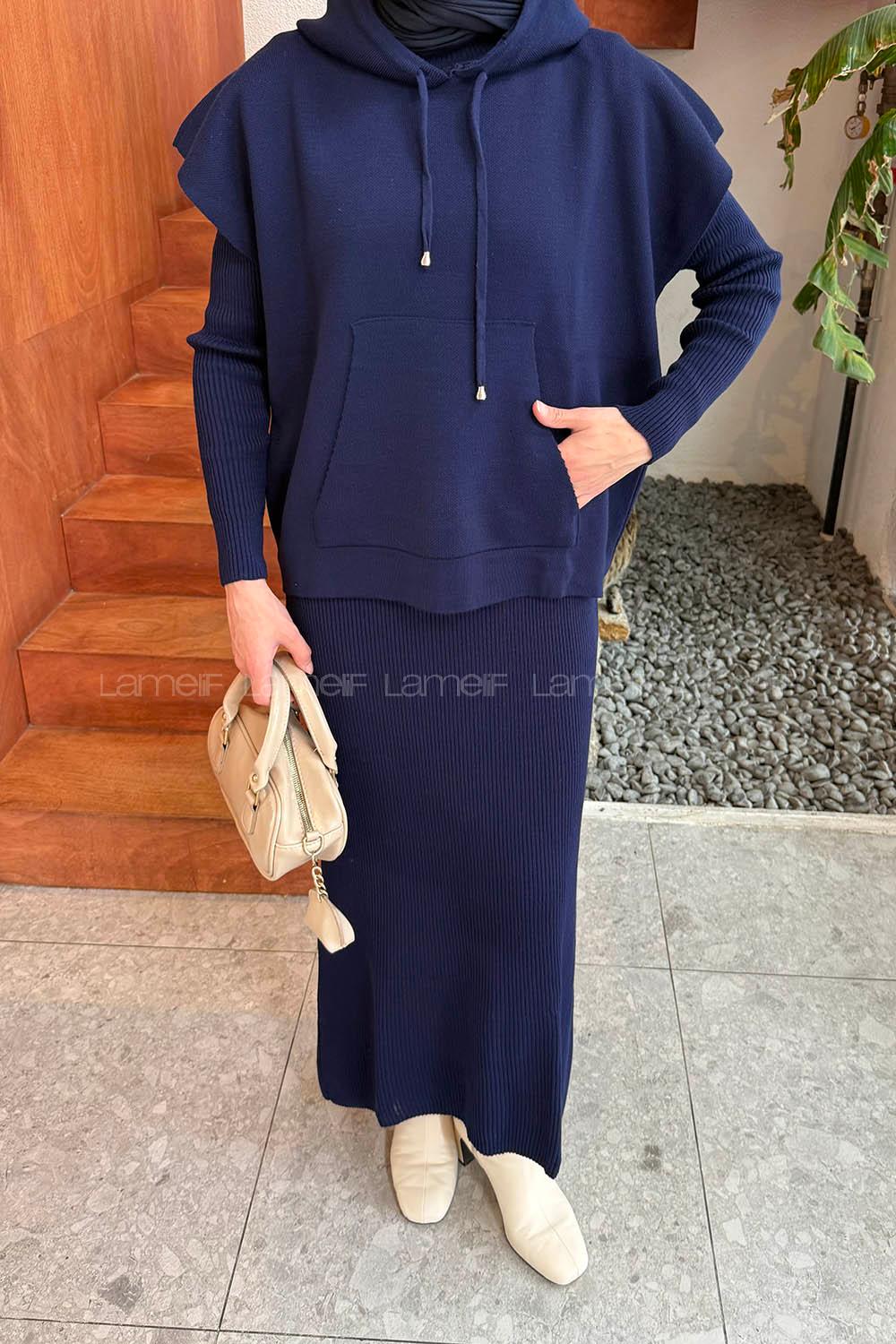 Lamelif Yelek-Jile İkili Triko Takım Lacivert